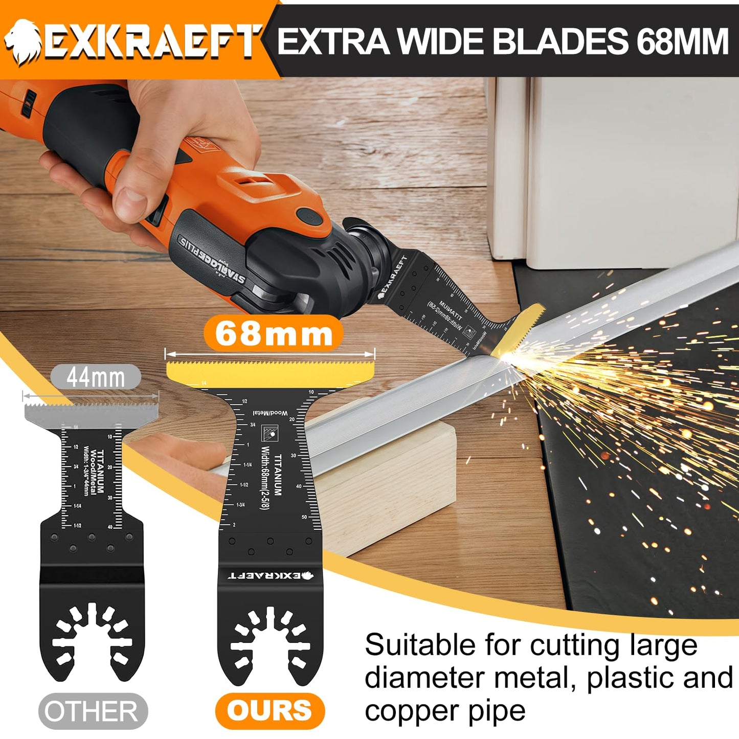 EXKRAEFT 18 PCS Titanium Oscillating Tool Blade, Professional Universal Multitool Blades for Wood Plastic Metal, Multi Tool Blades Kits Fit Dewalt Milwaukee Ryobi Rockwell Fein