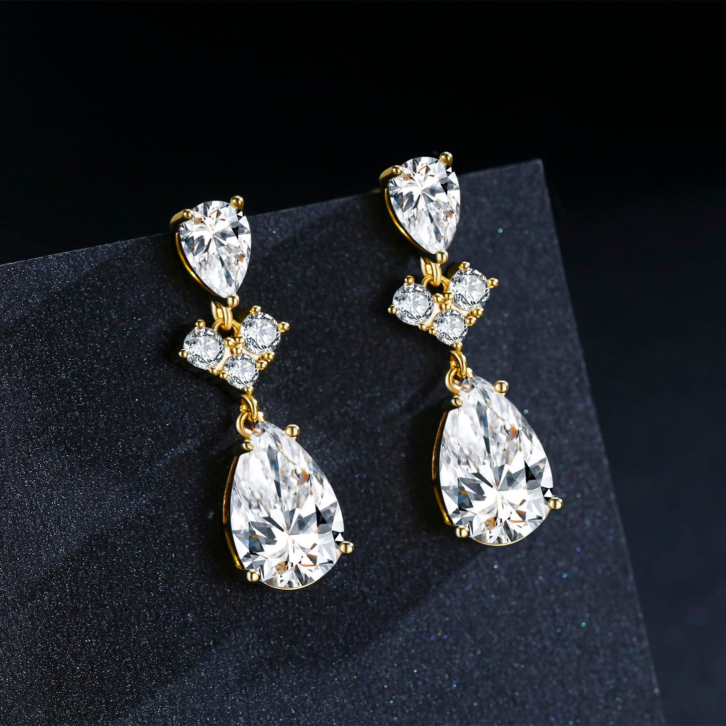 SBLING Cubic Zirconia Teardrop Earrings Wedding Earrings for Brides Bridesmaids, Bridal Dangle Earrings, Teardrop Crystal Drop earrings for Women Jewelry Gifts