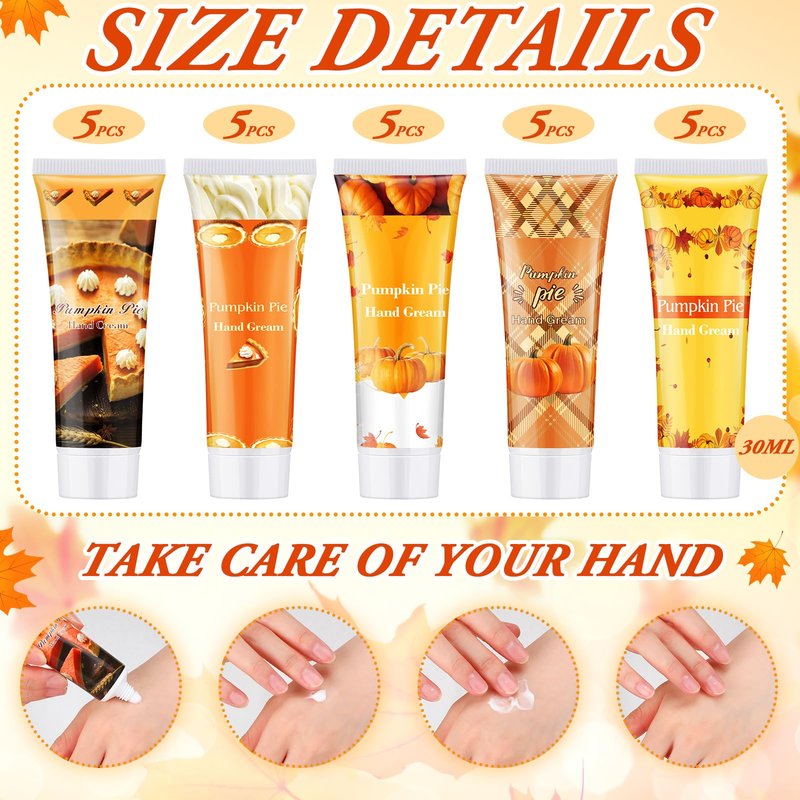 Loopeer 25 Pcs Fall Pumpkin Lotion Bulk Thanksgiving Hand Cream Gifts Pie Spice Lotion Flavor Hand Cream Favors Bulk 30ml Mini Travel Size Autumn Thanksgiving Party Supplies