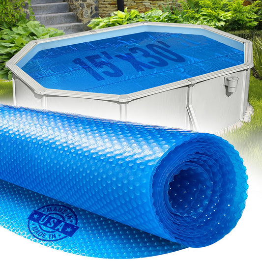 15' x 30' Oval Solar Cover for Inground and Above Ground Pools, 12 Mil - Premium Heavy Duty Solar Blanket for Above Ground Pool, Blue - Made in USA