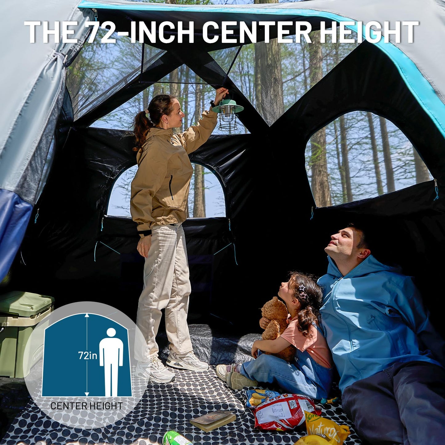 TIMBER RIDGE 5-6 Person Blackout Design Camping Tent, 60s Easy Setup Instant Cabin Tent for Family with Rainfly, Water-Resistant, 9' x 9' x 72" for Outdoor Adventures Gatherings