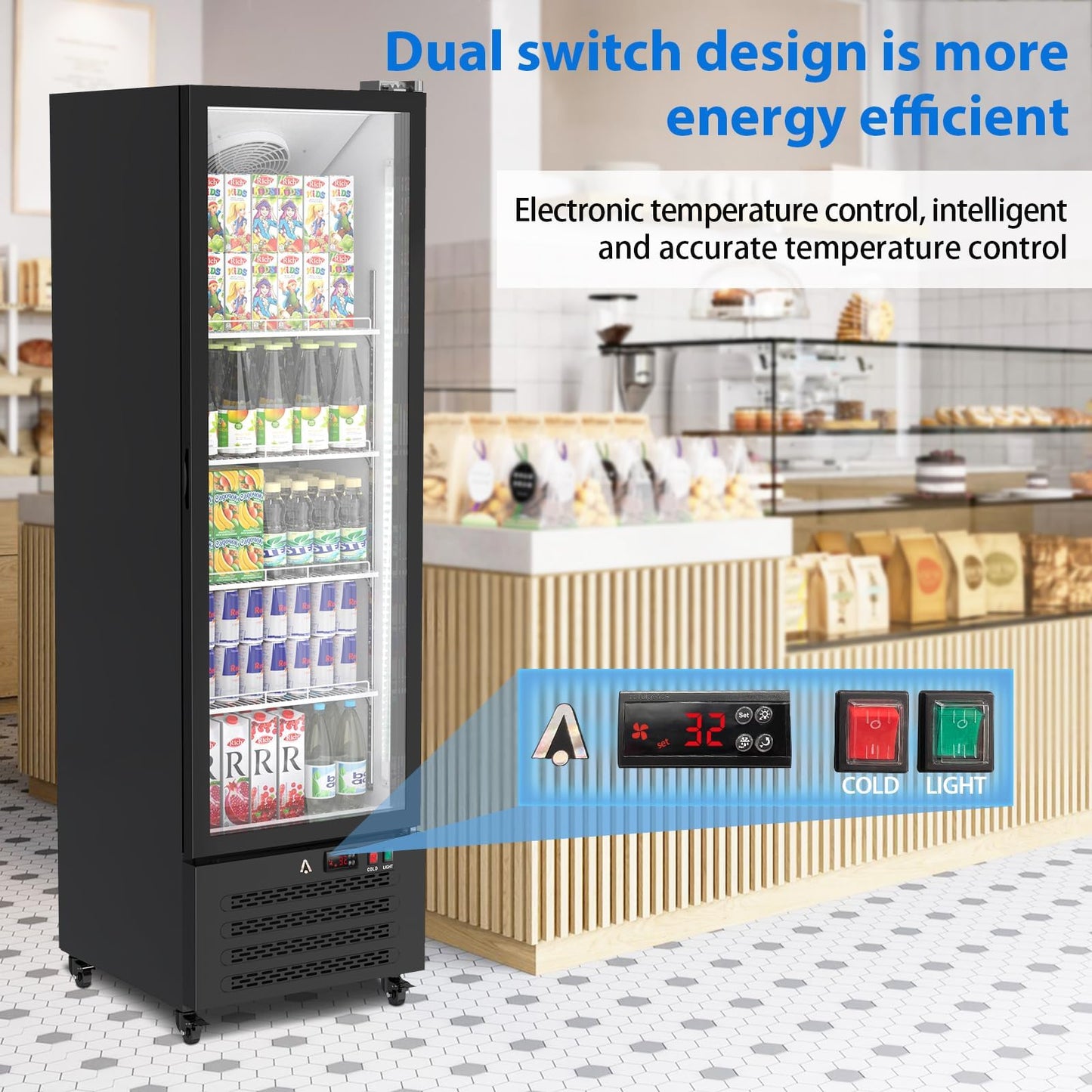 IDEALHOUSE Commercial Refrigerators, 13.4 Cu.Ft Beverage Cooler, Commercial Fridge with Glass Door Display, LED Light Adjustable Shelves Drink Cooler for Restaurant Grocery Store Home, Black
