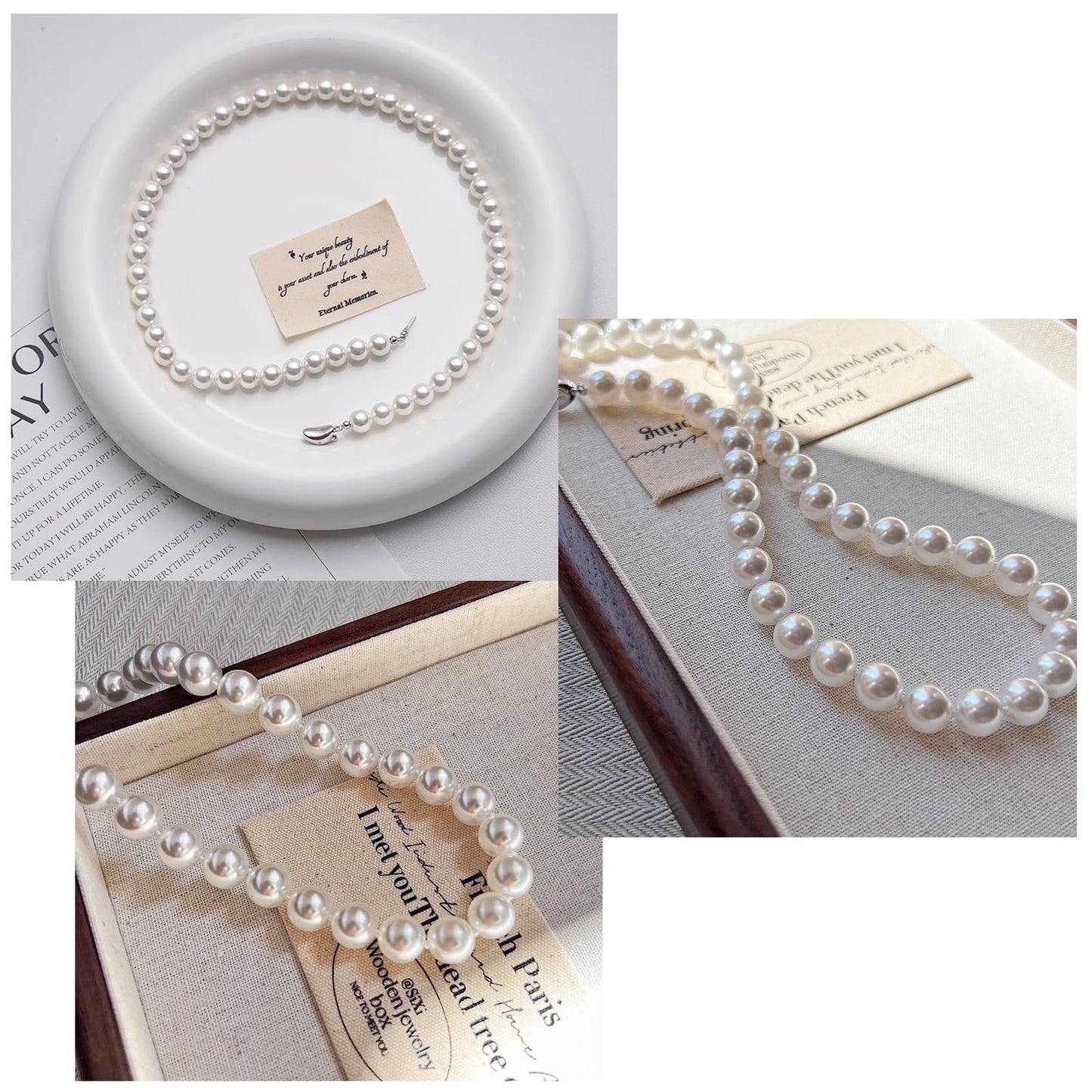 PearlLives Pearl Necklace For Women 8MM Dainty White Round Simulated Pearls Choker Necklace Strand