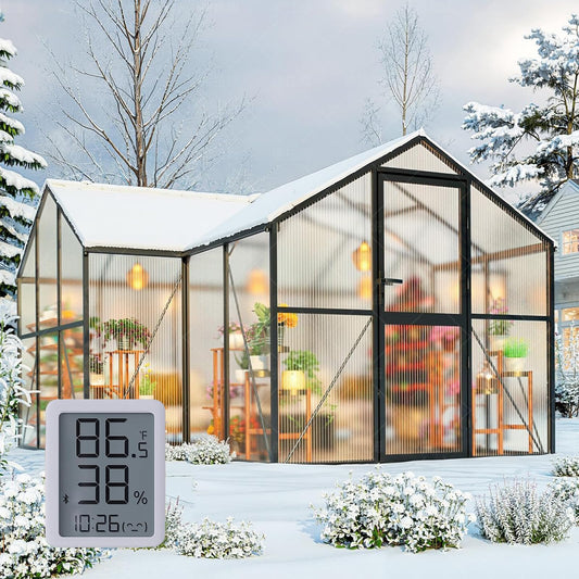 12X12FT Green Houses for Outside, Large Greenhouse for Outdoors and Garden Planting, Walk in Greenhouse Kit with Electronic Thermometers, Withstands Strong Wind or Snow to Protect Vegetables or Plants