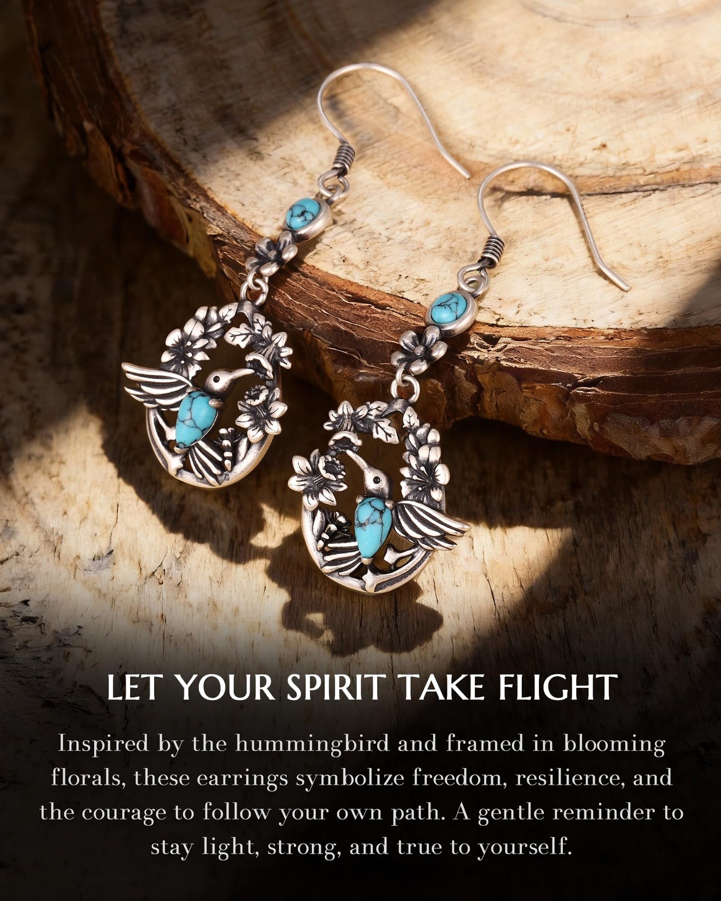 925-Sterling-Silver Turquoise Hummingbird Dangle Earrings - Vintage Boho Floral Jewelry Gift for Women Mom on Birthday, Mother’s Day, Holiday