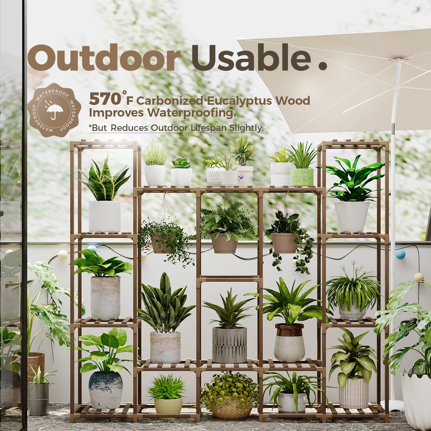 Bamworld Large Plant Stand Indoor Outdoor Hanging Shelf for Multiple PlantsTall Large Holder for Living Room Patio Balcony Garden