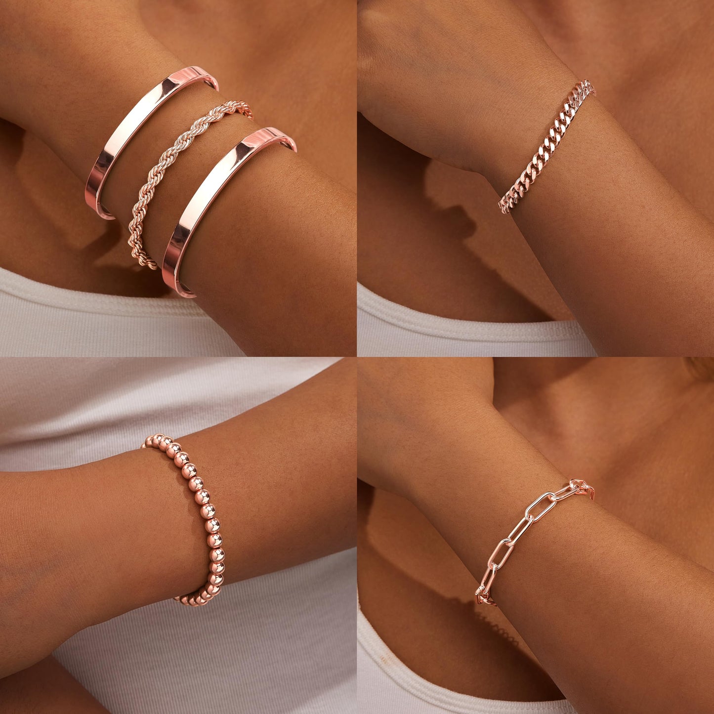 Gokeey Chunky Rose Gold Bracelets for Womenc Trendy, Rose Gold Cuff Bracelet Non Tarnish Rope Cable Paperclip Cuban Link Chain Bangle Bracelet Set Jewelry