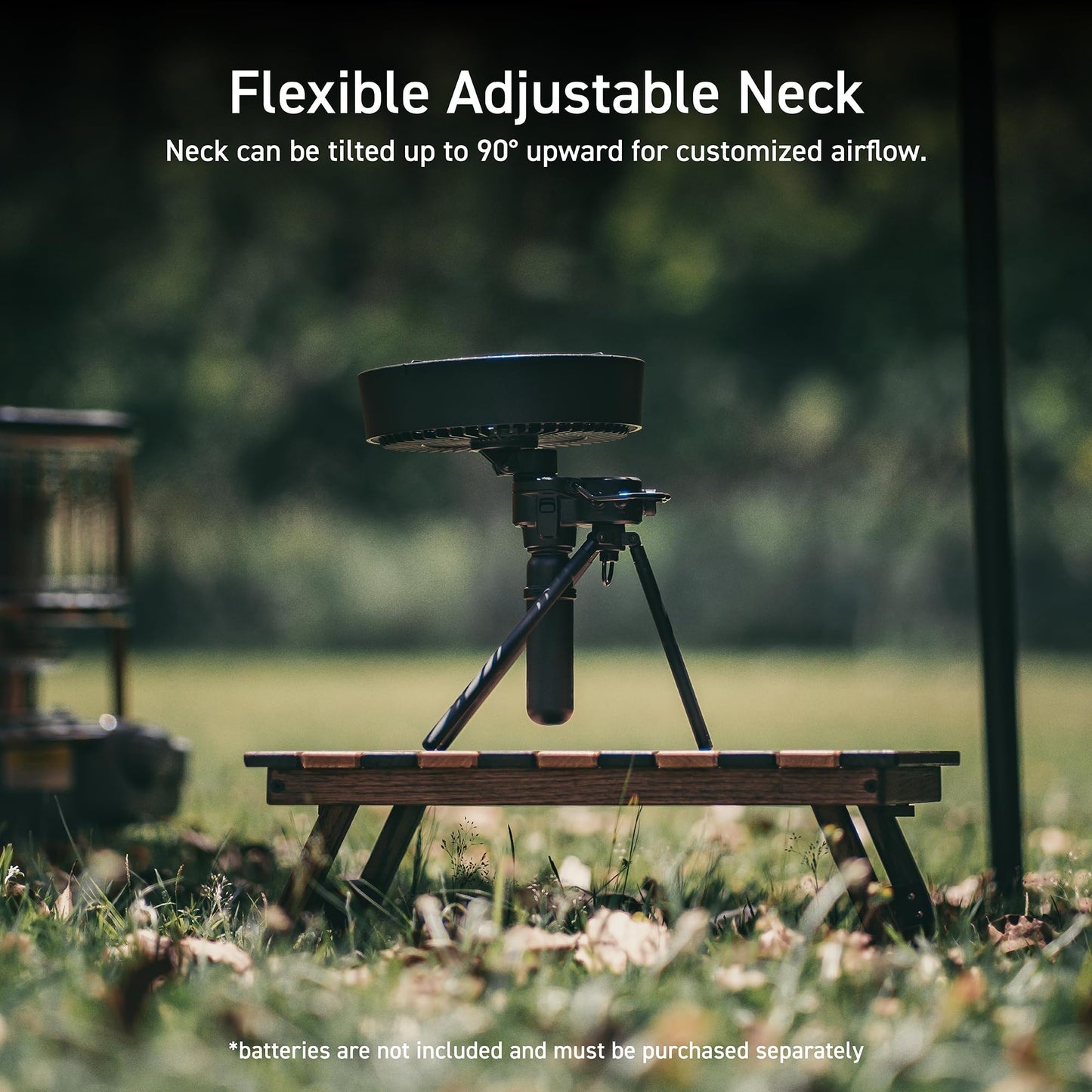 NESTOUT Outdoor Camping Fan with Tripod, 4 Speed Settings & Breeze Mode, 3 Angle Oscillation, 90° Adjustable Tilt, Timer (30/60/90 mins), USB C Compatible, Portable Tent Fan (Black Full Kit)