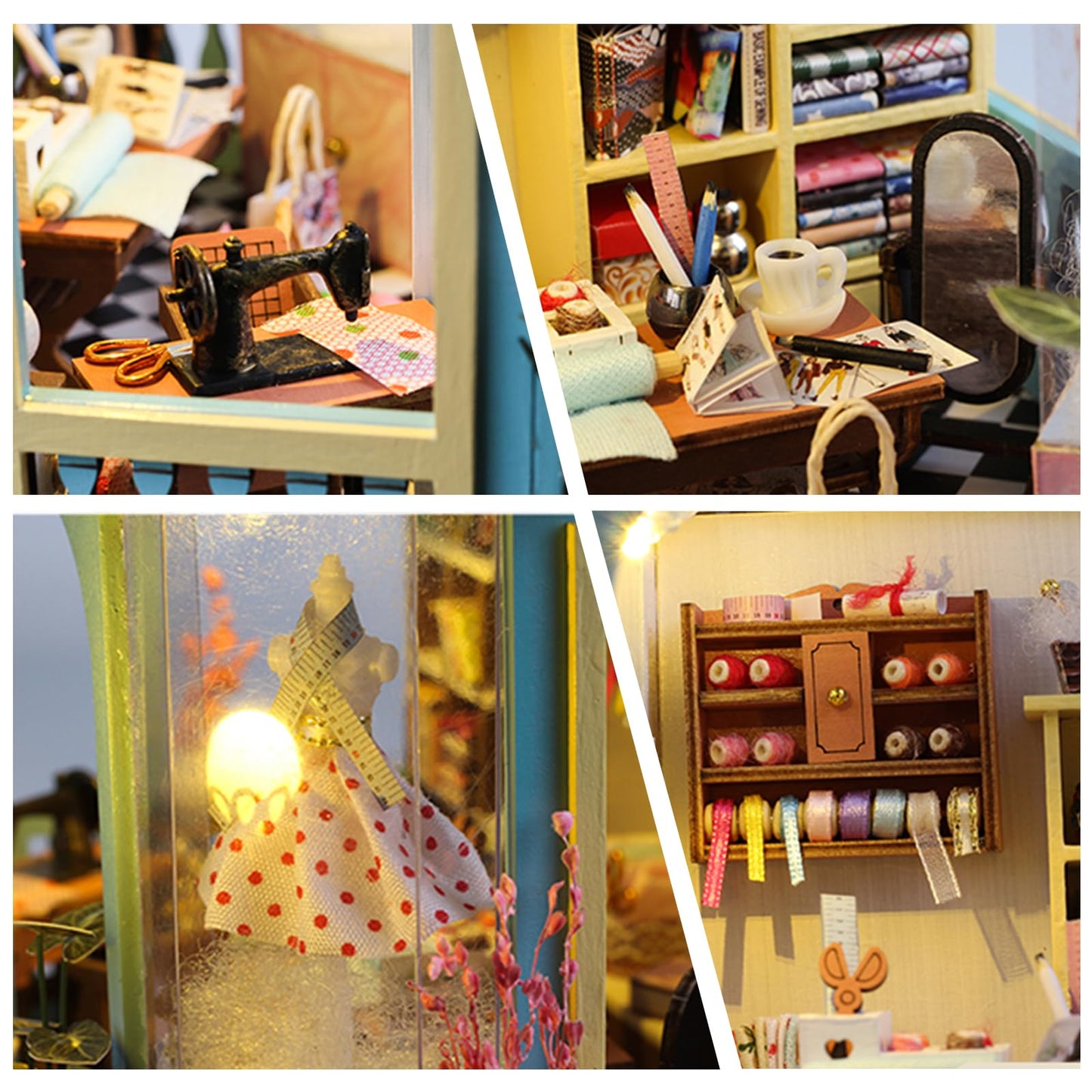 DIY Miniature House Kit,Tailor Shop Dollhouse Miniature Kit with LED & Furniture,Mini Diorama House Building Kit for Adults,3D Wooden Craft Tiny House Mini Model Kit,Home Decor Family Birthday Gifts