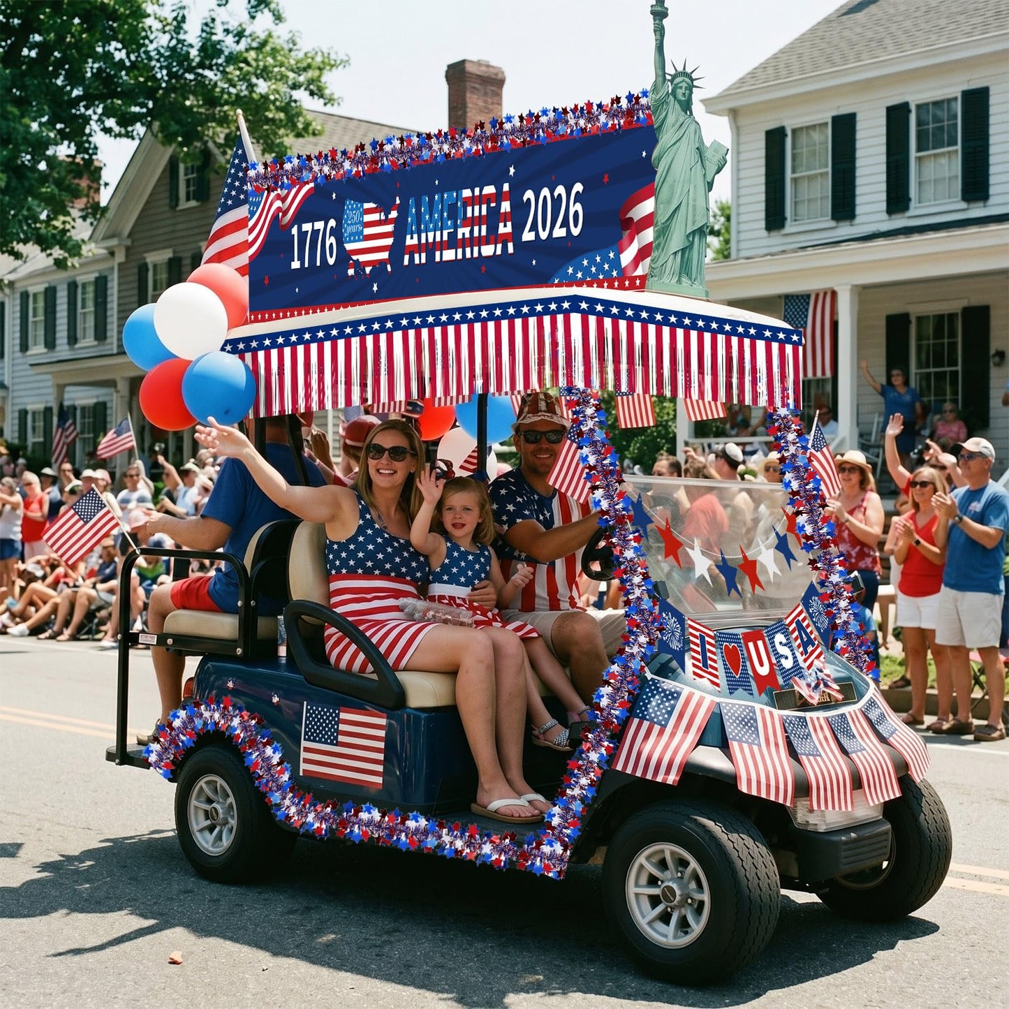 Ceenna 250th Anniversary Parade Float Decor Kit America 1776-2026 250 Years Patriotic Party Supplies with USA Banner Garden Flag Foil Fringe Tinsel Garlands for 4th of July Independence Memorial Day