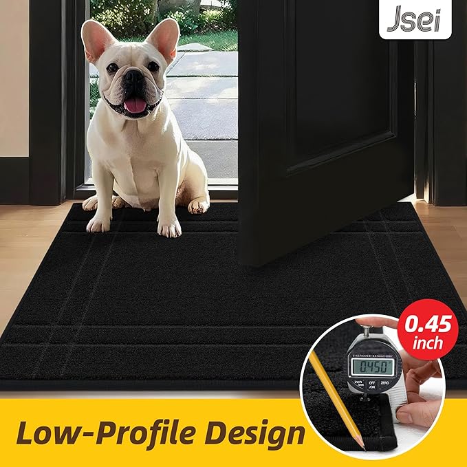 JSEI Entryway Rugs Doormat 20"x32", Non-Slip Dirt Trapper Door Mats Indoor, Washable Absorbent and Stain Resist Welcome Floor Mat for Front Door, Dog Door Mat, Dirty Wet Shoes & Paws, Black