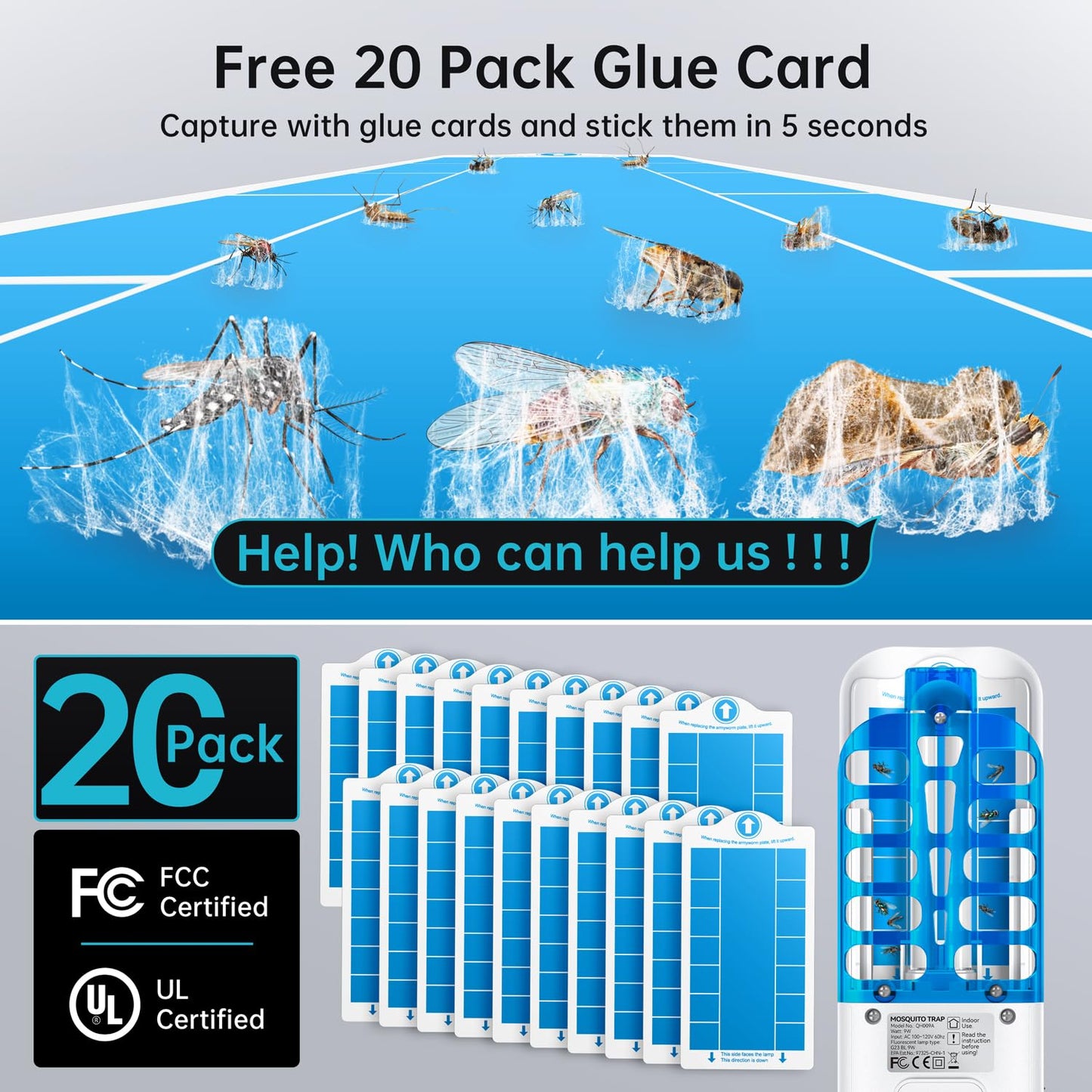 Fruit Fly Traps Indoor for Home: Plug in Mosquito Bug Zapper Gnat Moth Catcher with 9W Night UV Light, 2 Devices 20 Sticky Glue Board Refills for Indoors Flying Insect Trap