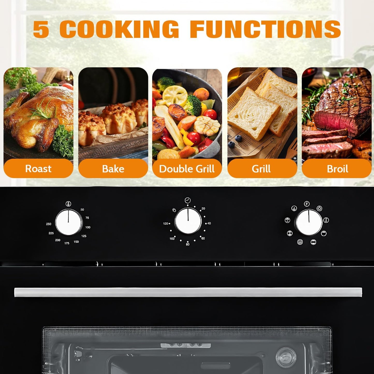 24" Single Wall Oven, 2.5 Cu.Ft Built-in Electric Single Wall Ovens with Mechanical Knobs, Double-Layered Glass Door, 5 Cooking Functions, 3000W 240V Ideal for Kitchen Oven