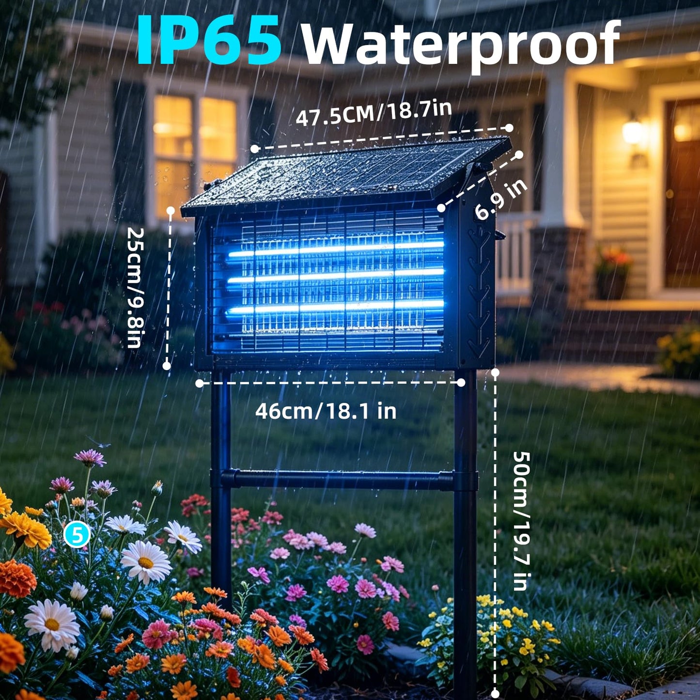 Solar Bug Zapper Outdoor 2026 Upgraded, 22 Inches Electric Mosquito Zapper with 10W Solar Panel, Waterproof Cordless Fly Insect Mosquito Trap for Backyard, Patio, Garden, RV, Camping