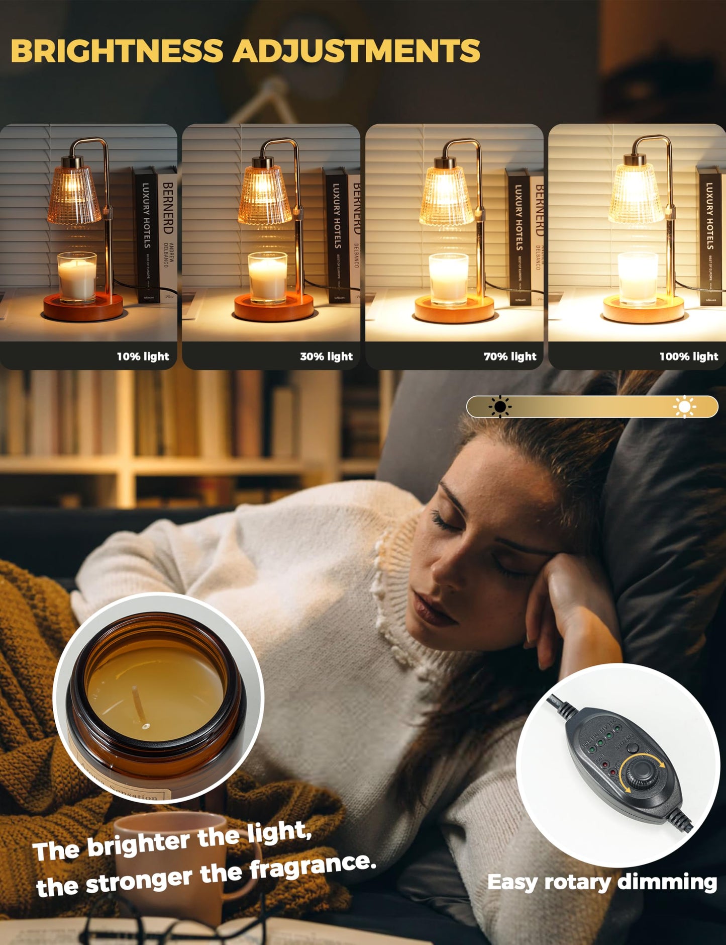GODONLIF Candle Warmer Lamp with Timer Dimmable, Birthday Gifts for Women Mom, House Warming Gifts New Home Decor, Wax Melt Warmer for Jar Candles with 2 Bulbs