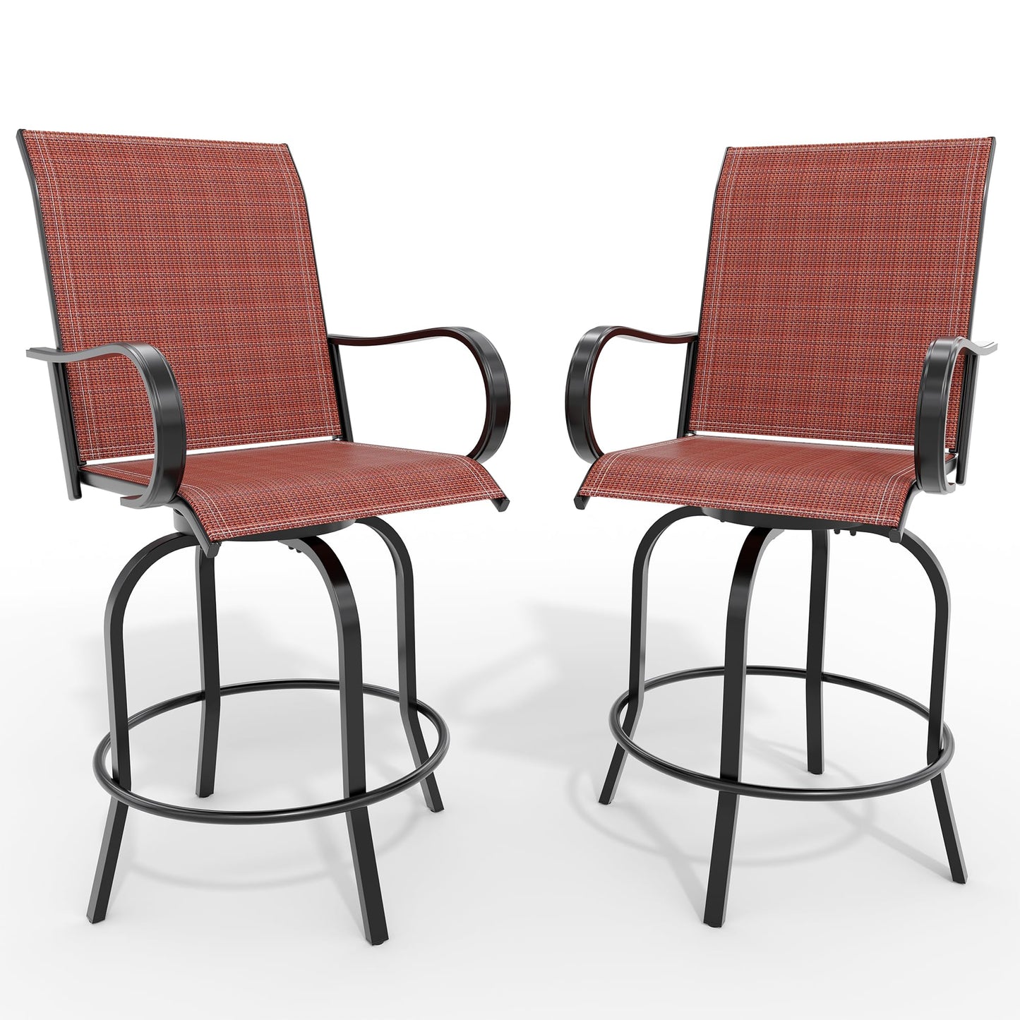 Outdoor Swivel Bar Stools Set of 2, Bar Height Patio Chairs with High Back & Armrest, All-Weather Textilene Fabric 360° Swivel Tall Barstools for Patio, Deck, Backyard, Garden