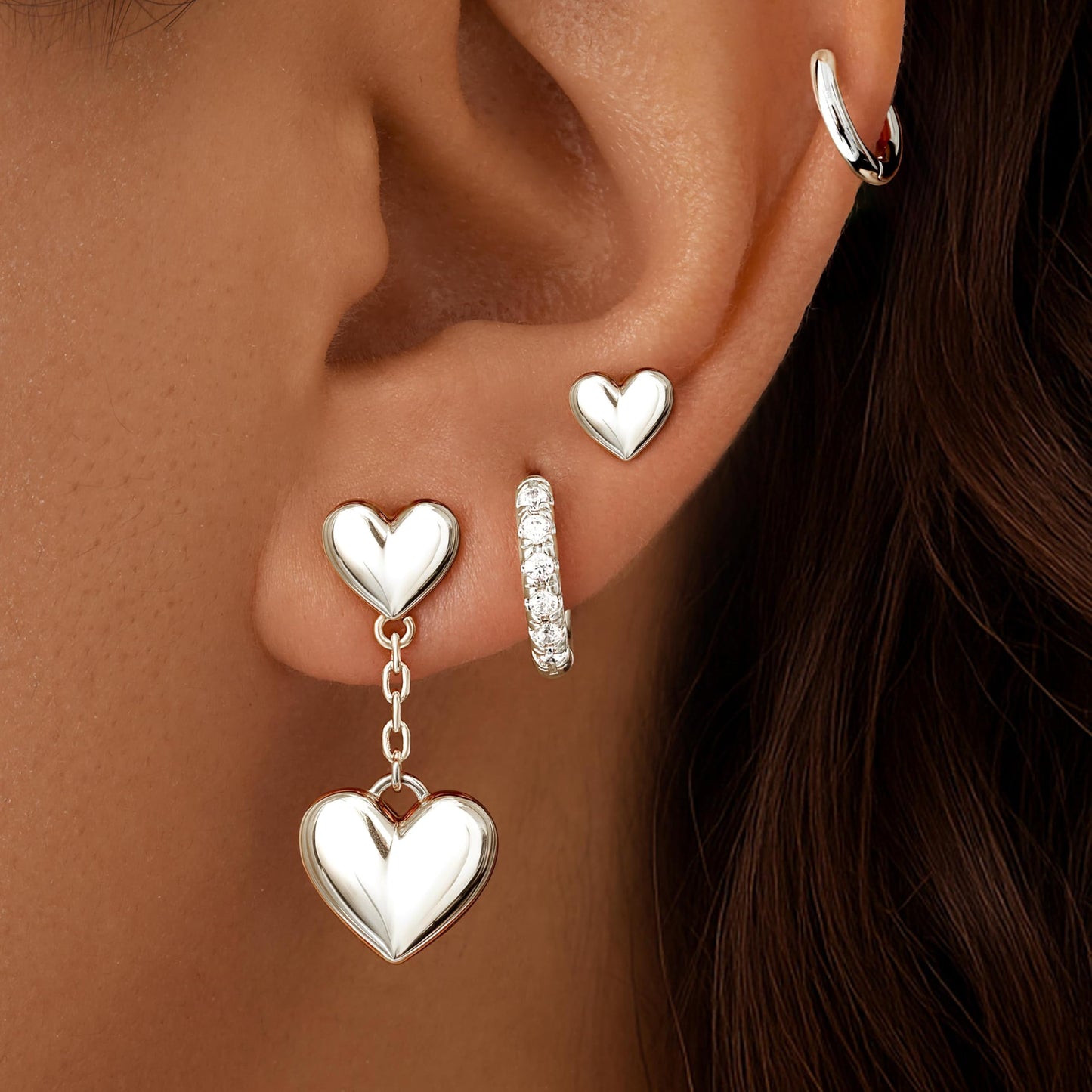 Best Valentine Gifts Heart Earring Sets for Women, S925 Sterling Silver Heart Dangle Stud Hoop Earring Set for Multiple Piercing, Valentines Day Earrings, Valentine Jewelry Gifts for Wife Mom Girlfriend Friend