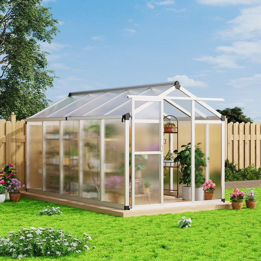 6x10 FT Greenhouse - Large Aluminum Greenhouses for Outdoors, Heavy Duty Polycarbonate Greenhouse with Roof Vent&Ground Nails, Walk-in Green Houses for Garden, Backyard, Patio, Easy Assembly