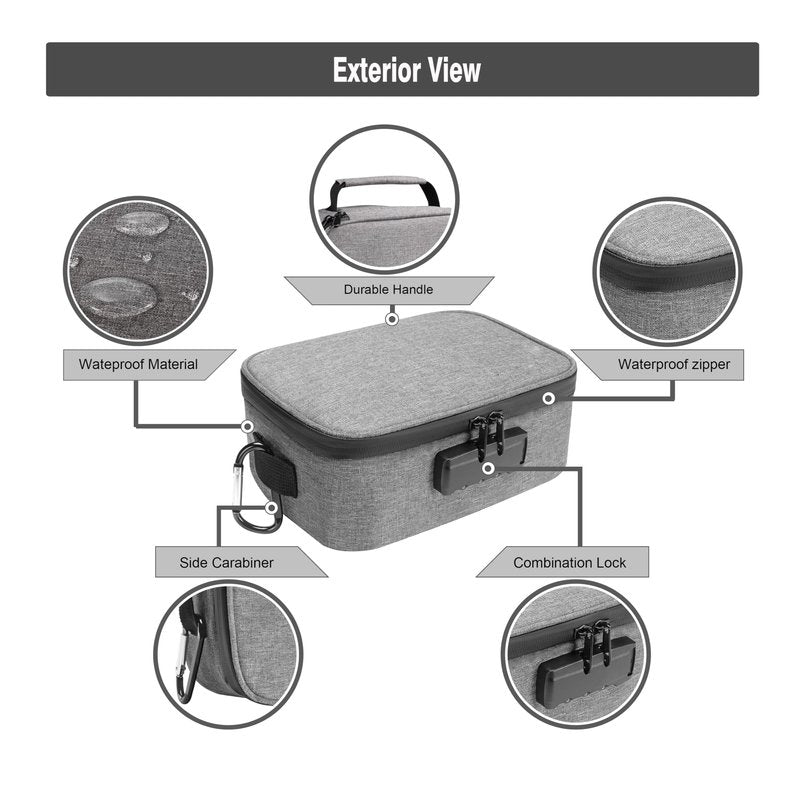 Large Standard Smell Proof Bag with Combination Lock, Water-Resistant file Organizers Conatiner Case for Travel and Home, Medicine Storage Box, Great Gift for Friends, Grey