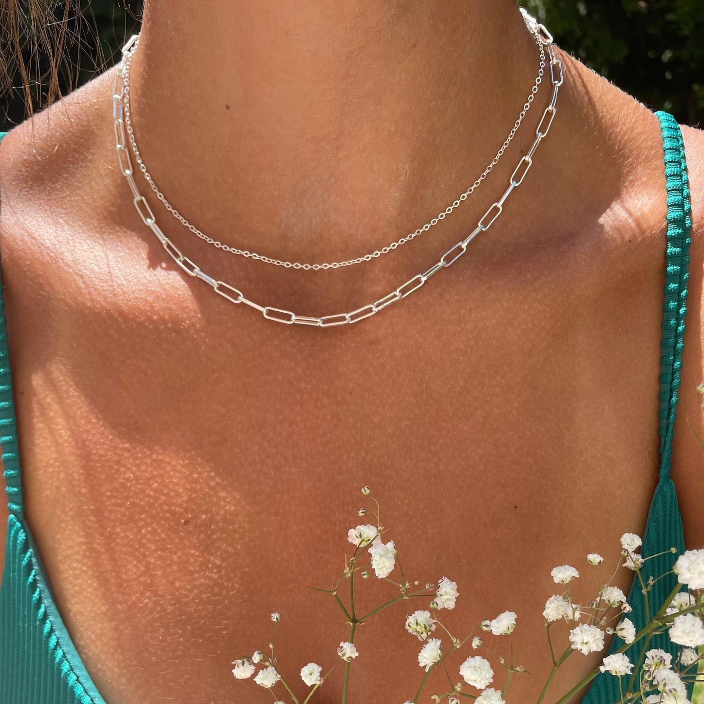 Freekiss Silver Necklace for Women: Layered 14K Silver Plated Necklaces Dainty Paperclip Box Chain Necklace Chunky Choker Necklace Set Silver Jewelry for Women Gifts