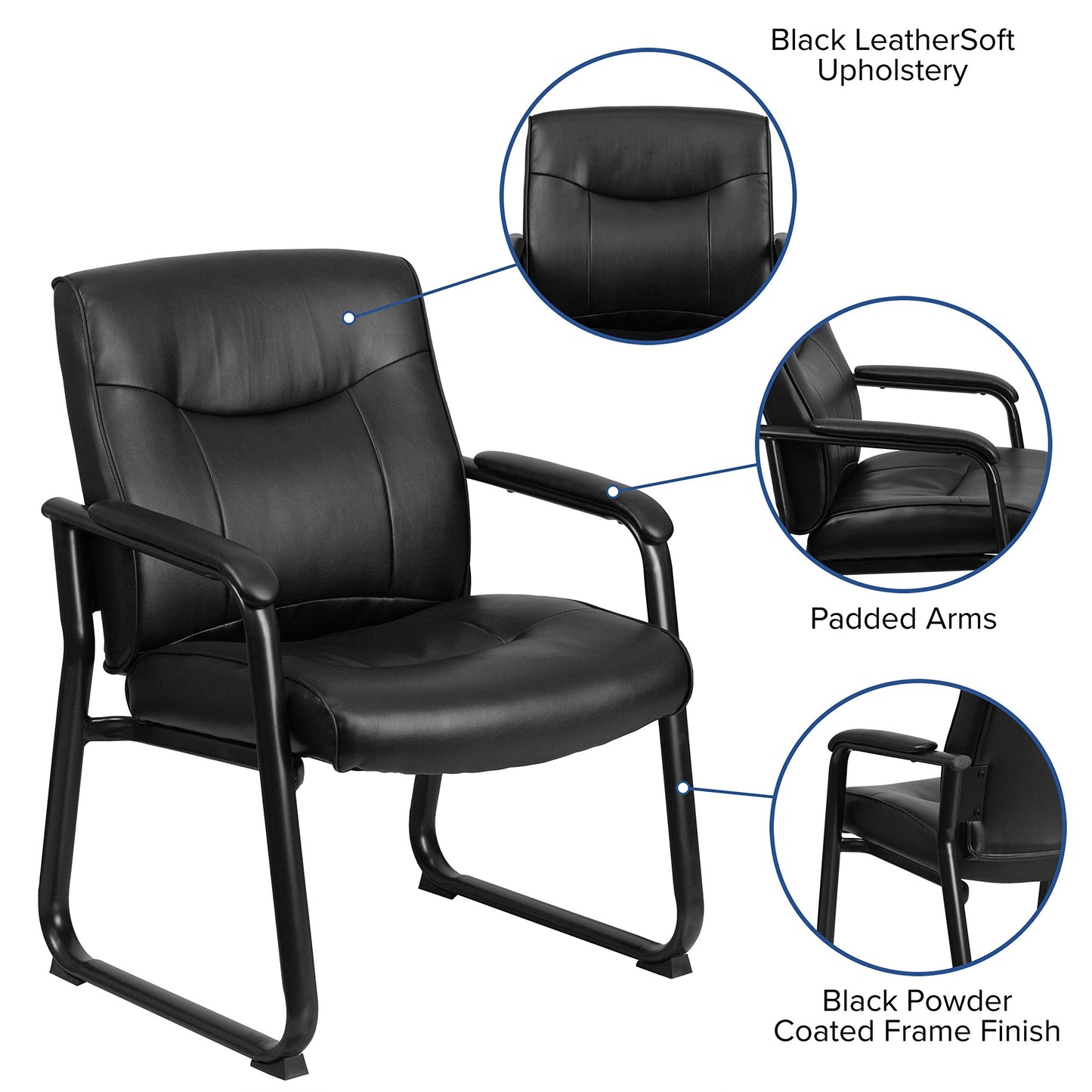 Flash Furniture Hercules Series Big & Tall LeatherSoft Executive Side Reception Chair, Padded Lobby Chair with 500-lb. Static Weight Capacity, Black
