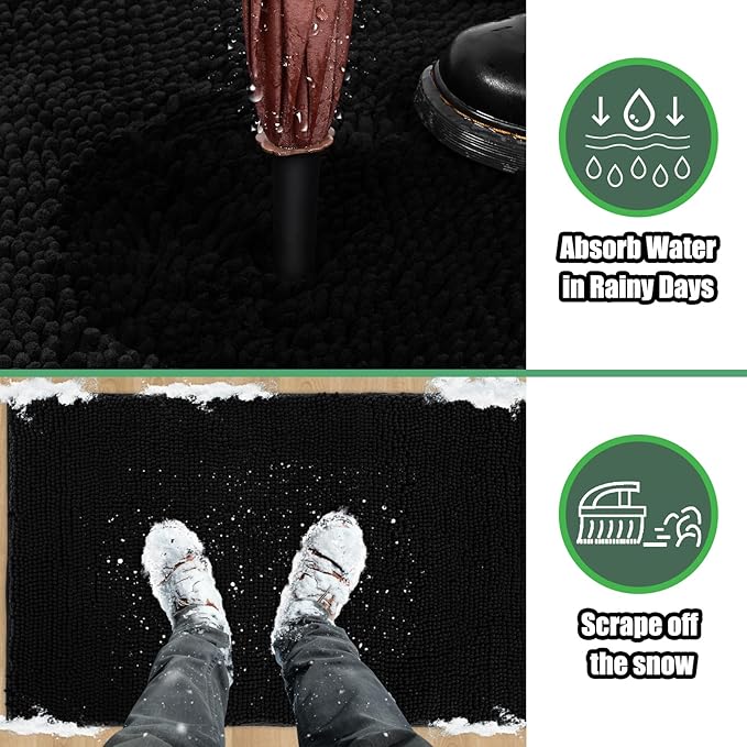 IM HOME Chenille Absorbent Outdoor Doormat 71" x 25", Washable Muddy Door Mats for Dog Non Slip Heavy Indoor Doormat Soft Front Inside Doormats for Entryway, Mud Dog Paws, Patio Black