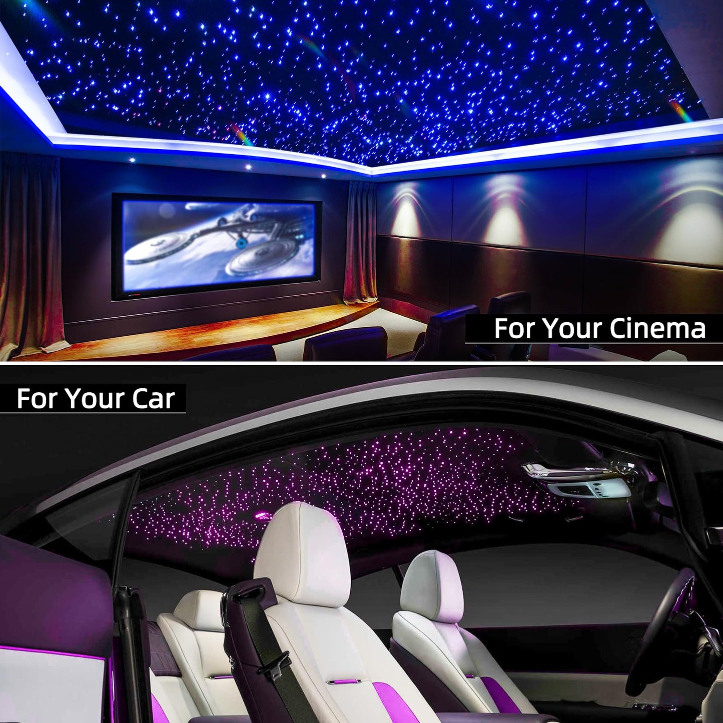SUNKENET 32W Twinkle Starlight Headliner Kit, 800pcs*0.03in*13.1ft LED Fiber Optic Lights Kit, Star Ceiling Light+10 Crystals+Adapter+Cigarette Lighter for Car Roof/Home with APP/Remote/Music Mode