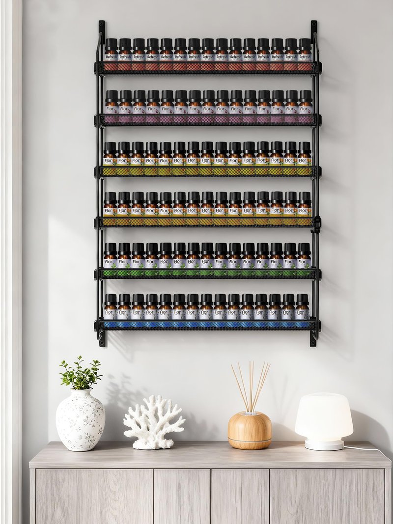 GIGIFTREE Nail Polish Organizer Wall Mounted, 6 Tier Metal Storage Rack Holds 90 Bottles, Multifunctional Organizer for Essential Oils Paint Perfume, Black