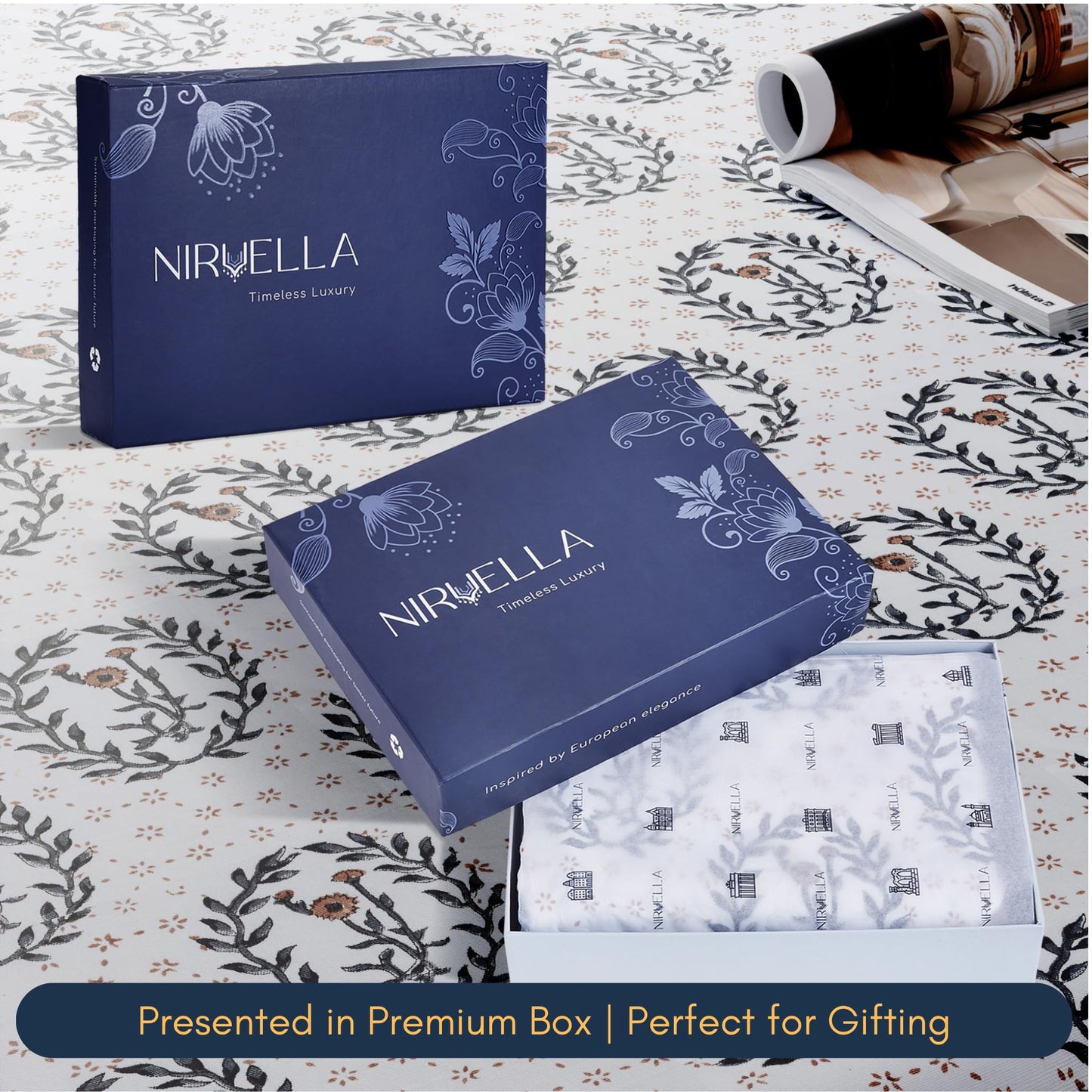Christmas Placemats Set of 4 – 100% Canvas Cotton, Green Gold & White Floral Screen Print, Holiday & Winter Table Mats, 14x19 Inch, Washable Reusable, Gift-Boxed Sustainable Dining & Kitchen Christmas