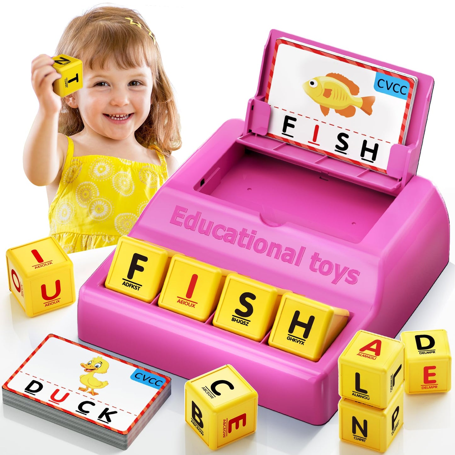 Montessori Matching Letter Game for Kids Ages 3-8 | Educational Learning Spelling Toys with Storage Function | Christmas Birthday Gifts for 3 4 5 6 Year Old Boys & Girls | Larger Blue (50% Bigger)
