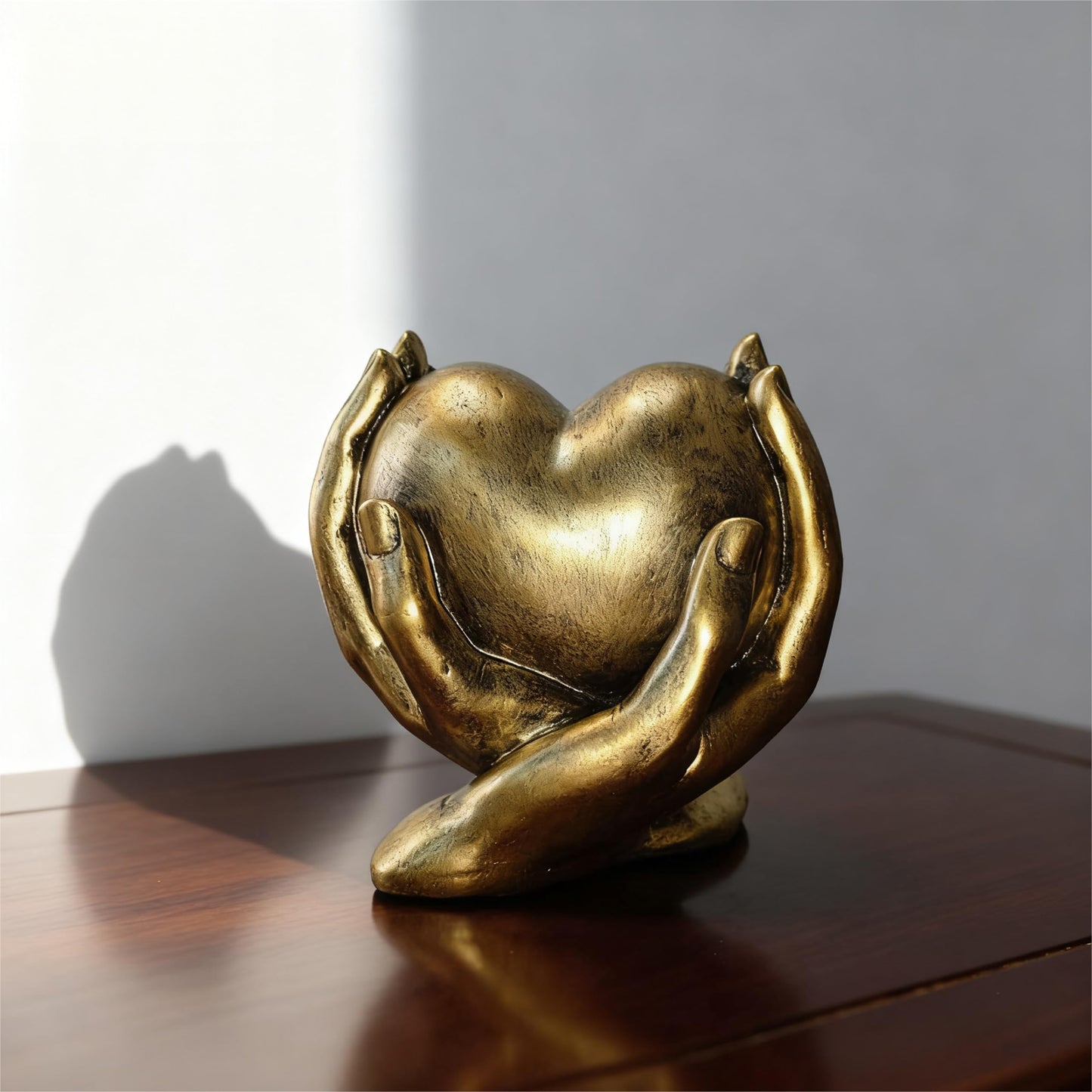 Gold Heart Hands Sculpture Boho Home Decor Accents Living Room Decor, Aesthetic Shelf Decoration, Ideal for Coffee Table, Shelves, Home, Bedroom, Birthday, Wedding Table Decor, and Symbol of Love