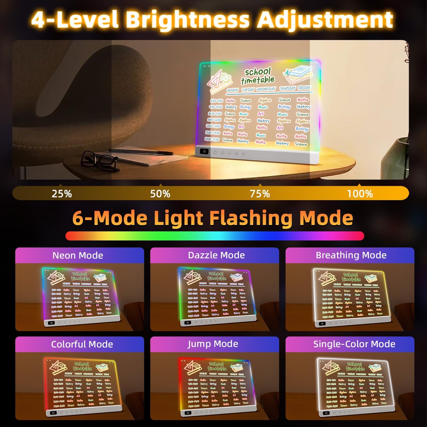 16" Rechargeable Led Drawing Board for Kids with 13 Light Effect, Glow Doodle Acrylic Dry Erase Board-Built-in Stand, Light Up Drawing Tablet Chalkboards for Kids, Gifts for Girls/Teen, 7 Markers