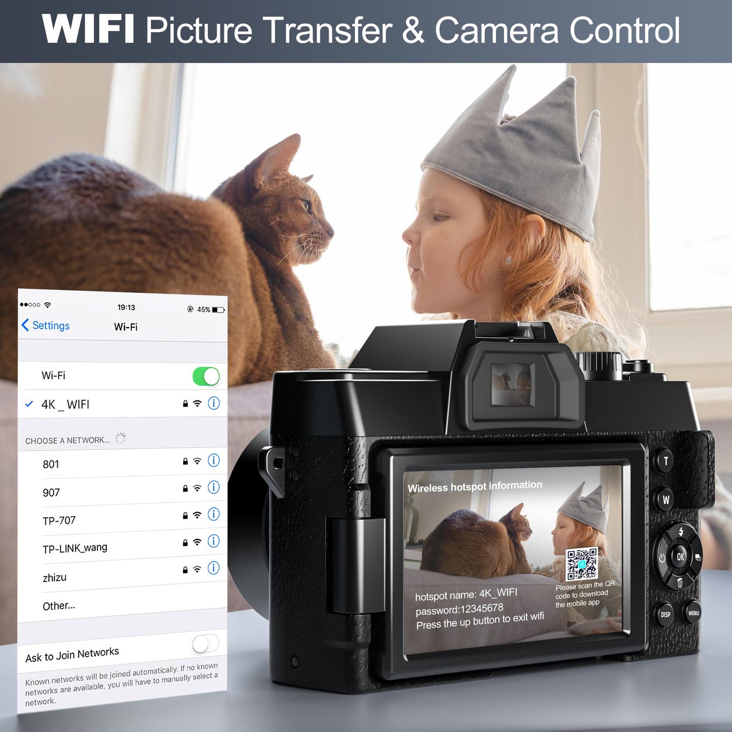 Digital Cameras for Photography with WiFi & App Control, 4K&48MP Vlogging Camera for YouTube,Compact Camera,Perfect for Entry-Level Users and Beginners with Macro&Wide Lens-32GB Card