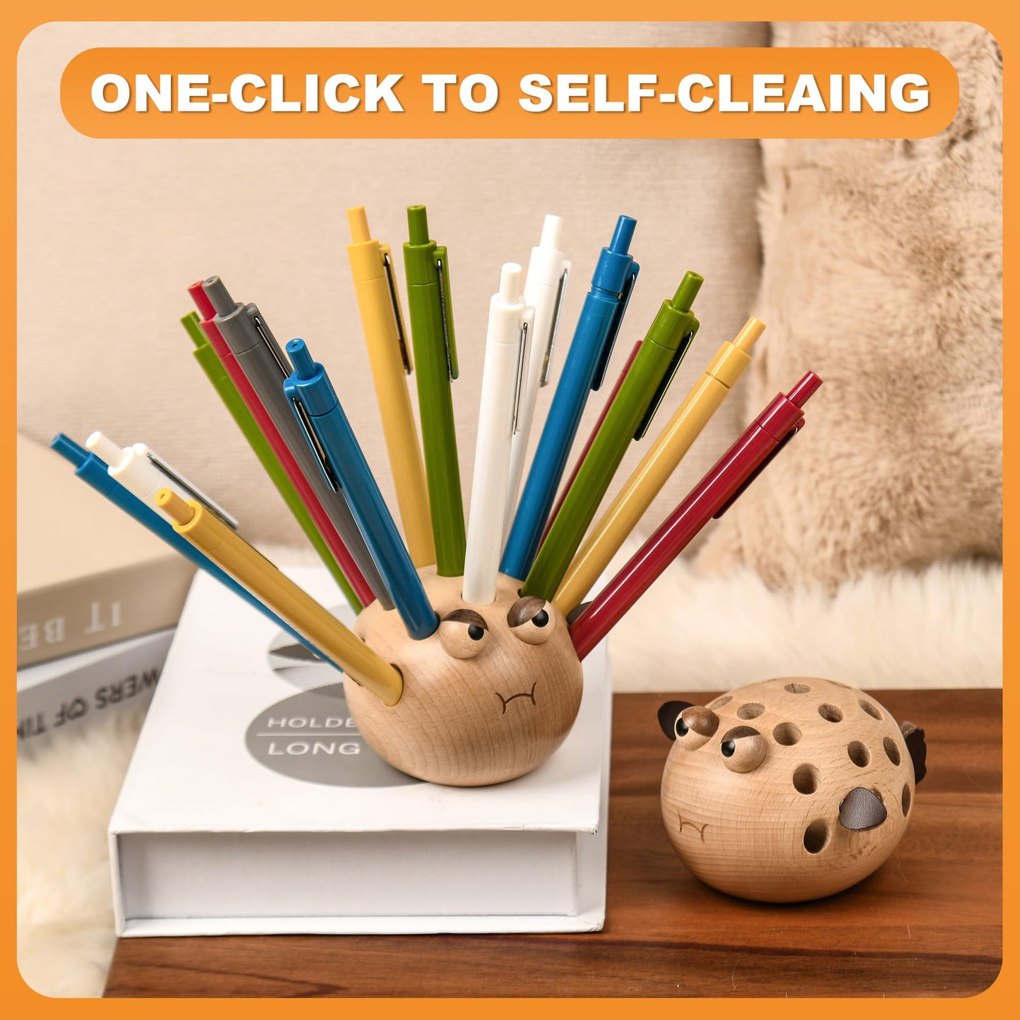 Damuzhi Pen Holder For Desk Pencil Holder Wooden Pufferfish- Funny Small Gifts For Kids, Unique Gifts For White Elephant Gift Steacher Gifts