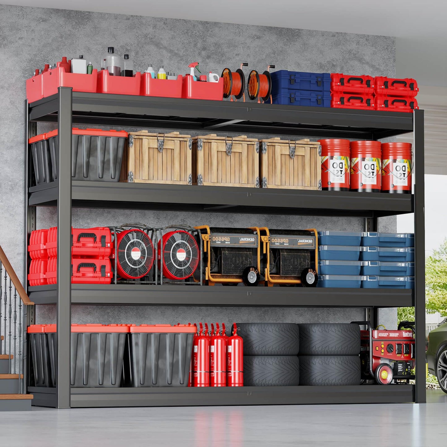 PMKES 68" W Garage Shelving Unit, 68" W x 24" D x 68" H, Heavy Duty Garage Storage Shelves, 4 Tier Storage Rack Shelf, Industrial Adjustable Shelves for Basement Warehouse