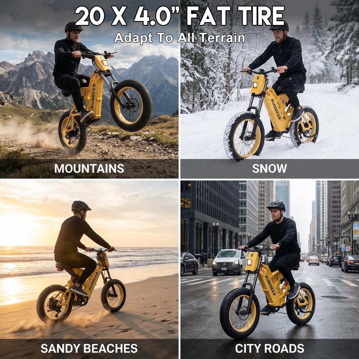 RUNDEER Electric Bike for Adults,20" Fat Tire Electric Dirt Bike,100-50 Miles Electric Motorcycle Ebikes,6000/4000/3000W Peak Motor E-Bikes,Full Suspension,3-Year Support (3000W+48V20Ah)