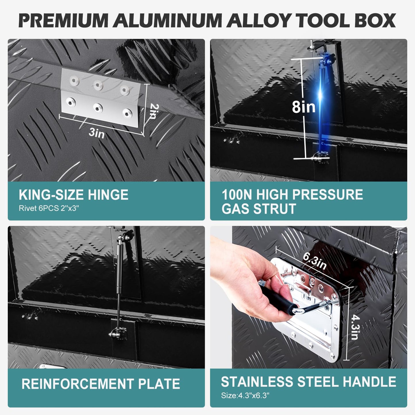 KING CHAO FOO 39" Lx15 Wx14 H Aluminum Tool Box, Heavy Duty Truck Bed Toolboxes with 2 PCS Keys, Upgraded Widest Tool Box Used for Truck Bed Storage,Trailers,Pickup,RV, All-Weather Use