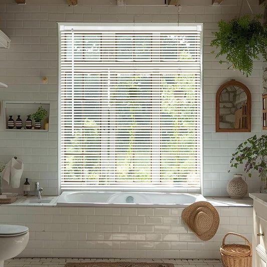 AIRLAJYID Cordless Vinyl Mini L Blinds 46" W x 72" H, 1" Slat White Horizontal Windows L Blind for Door, Shades, Camper, Light Filtering, Interiors, Arrive 1/2 Inch Narrower Indoor