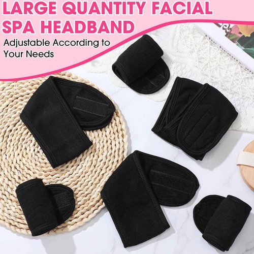 Tigeen 80 Pcs Spa Headband Bulk Adjustable Facial Headbands for Women Skincare Makeup Shower Hair Wraps for Washing Face(Black)