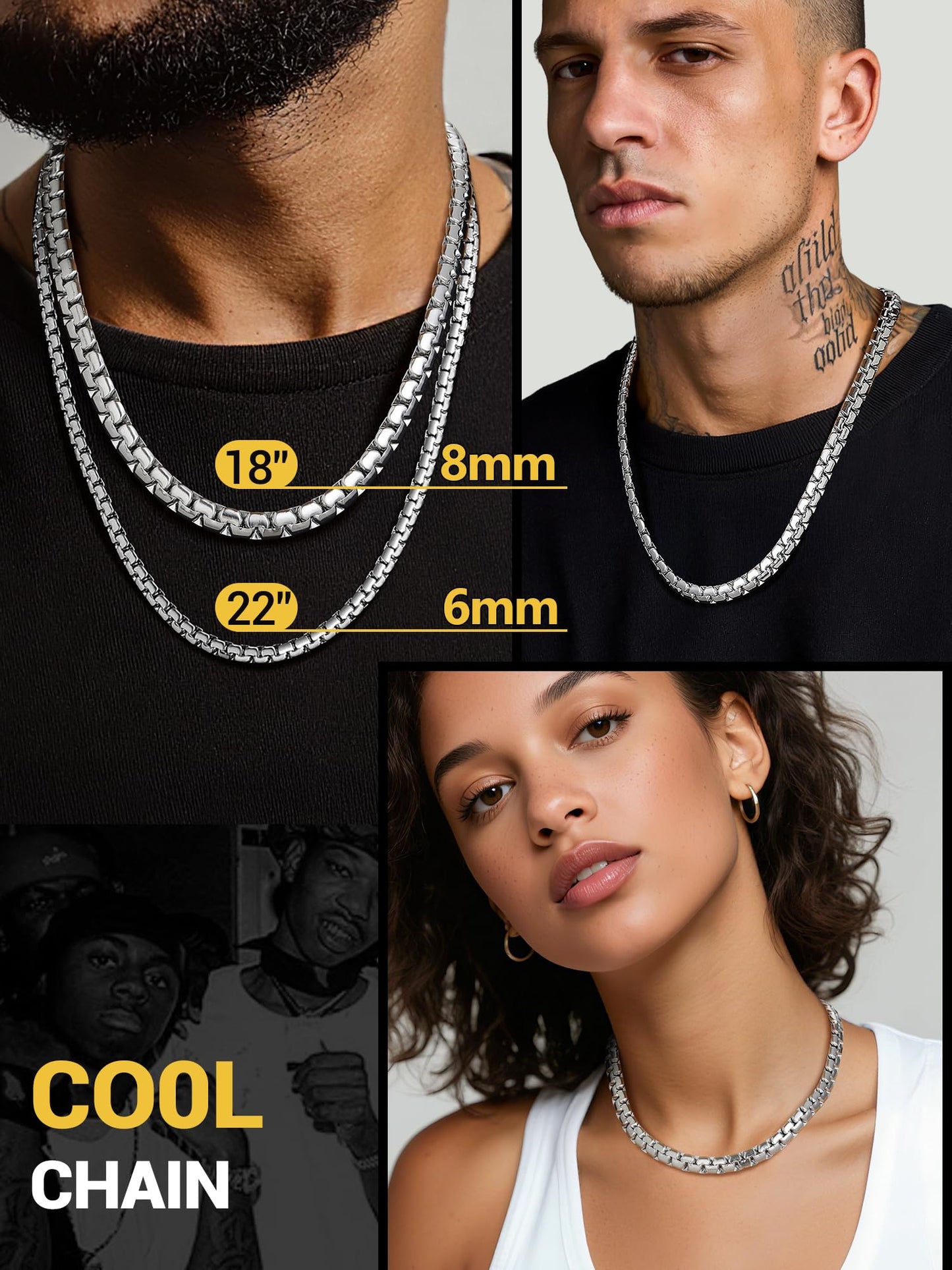 PROSTEEL Stainless Steel Chain Necklace Men Jewelry Flat Chain Trendy Layering Layered Long Necklace