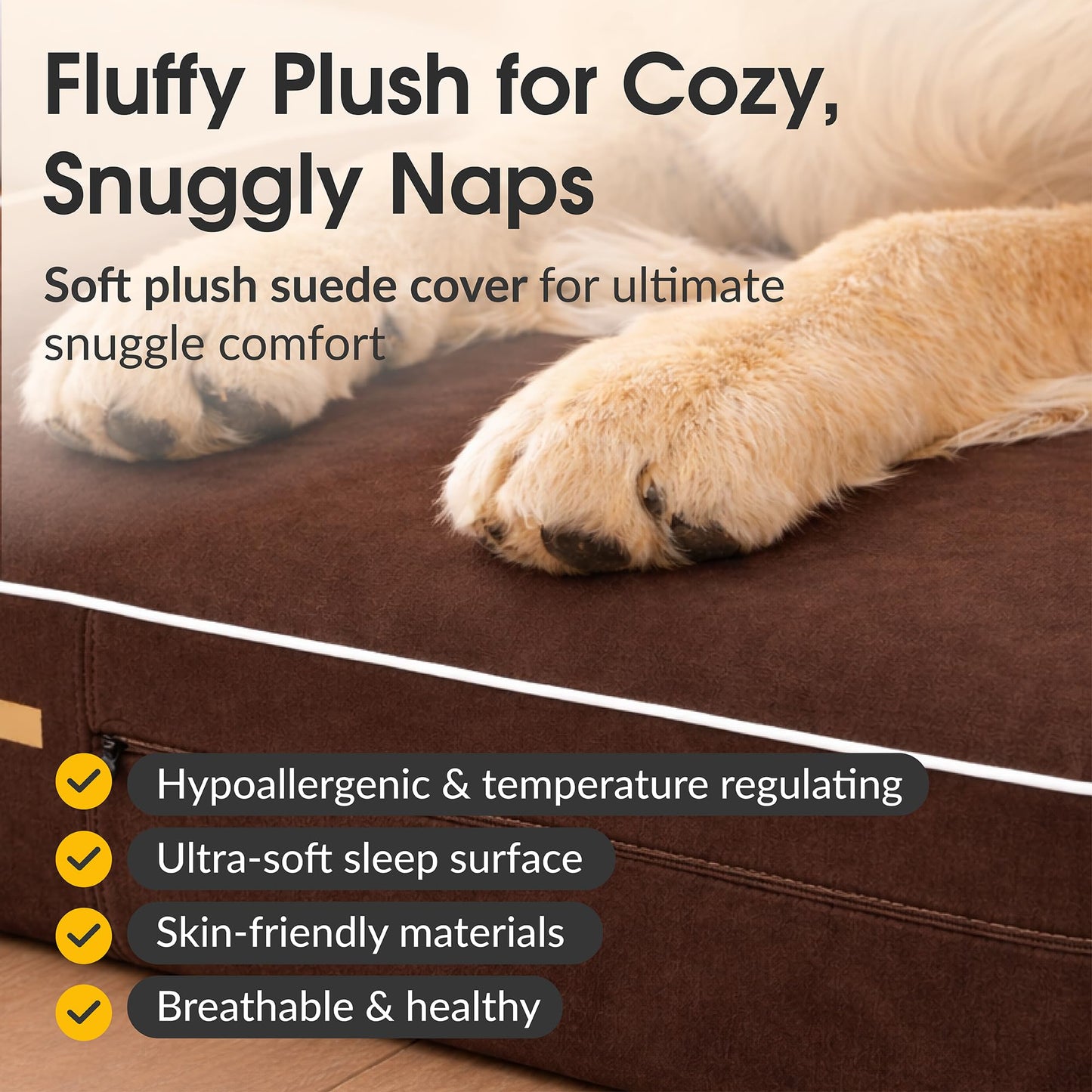 KOPEKS Orthopedic Memory Foam Dog Bed 7" Inch Thick Extra Large Dog Bed With Pillow Brown 50"x34"x10" Includes Waterproof Liner & Durable Removable Cover With Smart Design