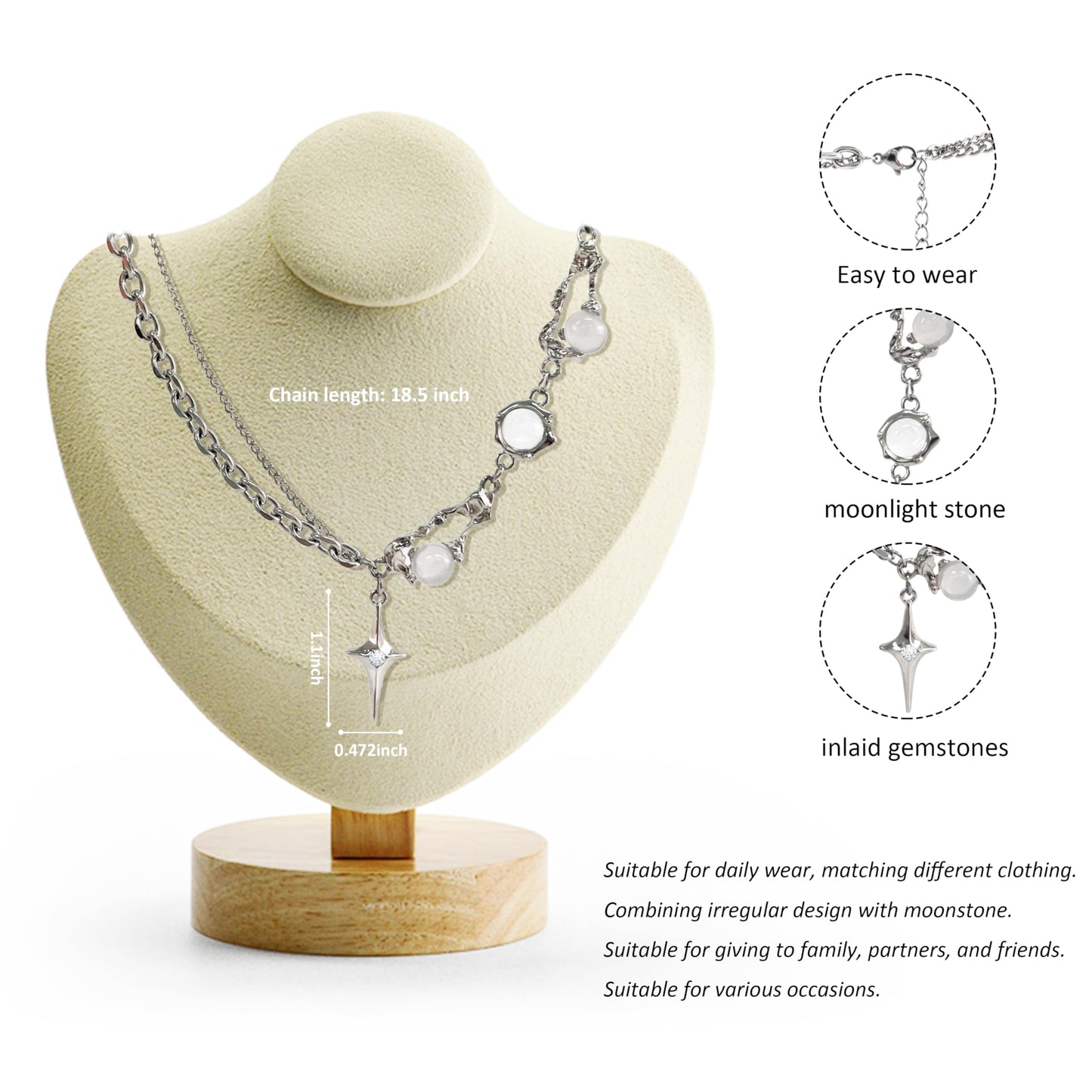 Buyongwant Y2k Irregular Necklace Star Pendant Moonlight Stone Fashion Collar Chain Design Spicy Silver Jewelry Women