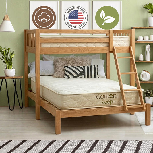 8" Twin Mattress for Bunk Bed, Trundle, Guest Bedroom - Organic Cotton, Wool & Latex Hybrid with Pocket Coils - Fiberglass-Free, No Polyfoam, No Toxic Flame Retardants - Low Profile – Twin