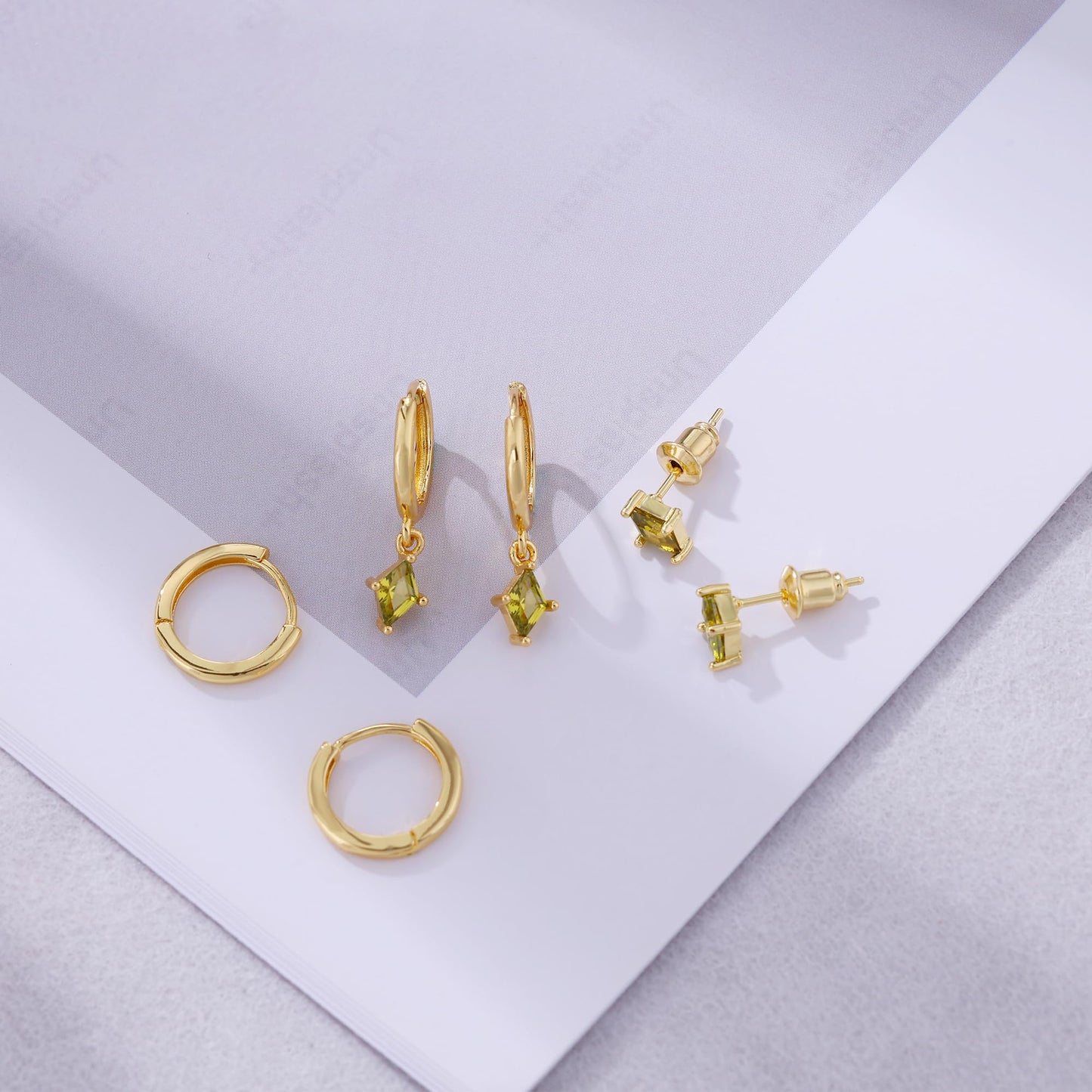 SELFROSE Dainty Gold Earrings for Women,Cute Hoop Huggie Earring 14K Gold Plated Green Trendy Small Cartilage Earring Set Hypoallergenic Drop Dangle Earrings Womens Jewelry