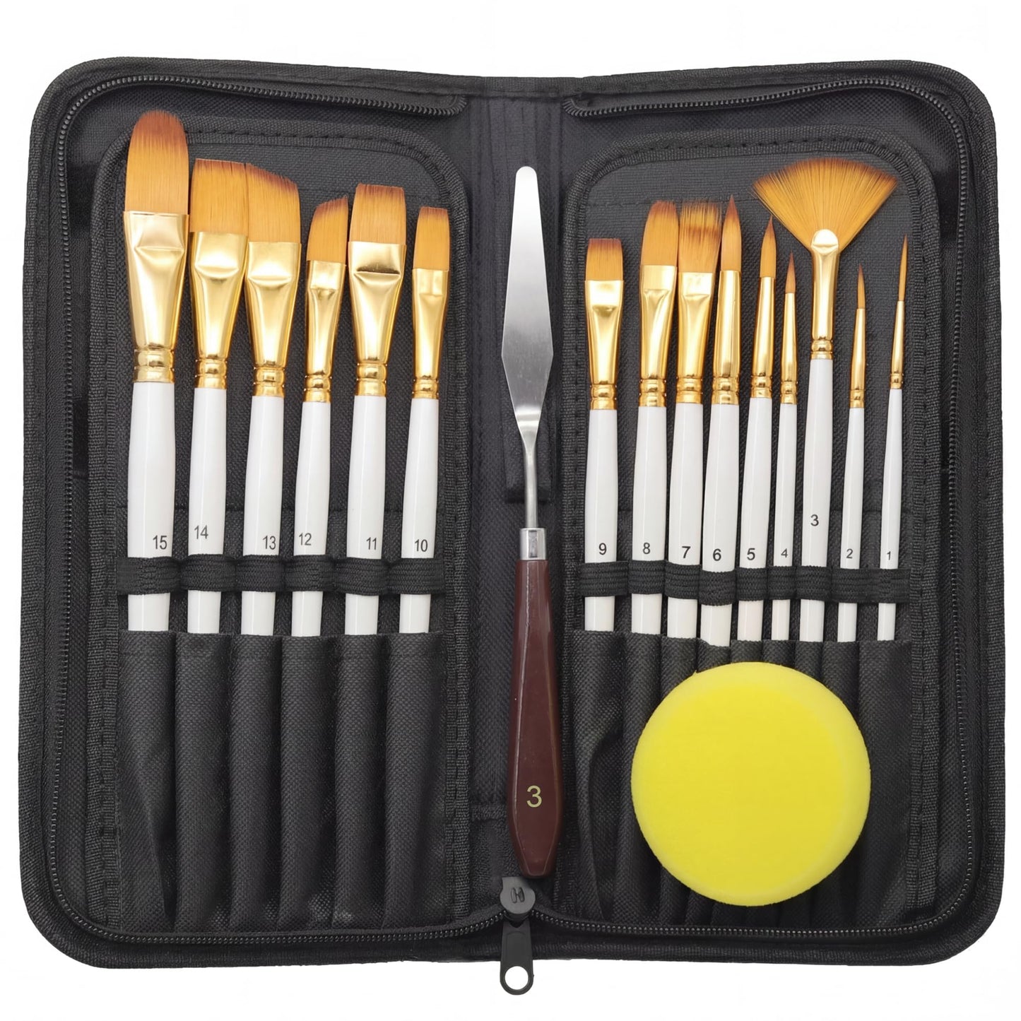 JYN-ANREN 17Pcs Paint Brush Set with Palette Knife & Sponge, Standing Storage Case as Brush Holder, Professional Artist Brushes for Acrylic, Oil, Watercolor