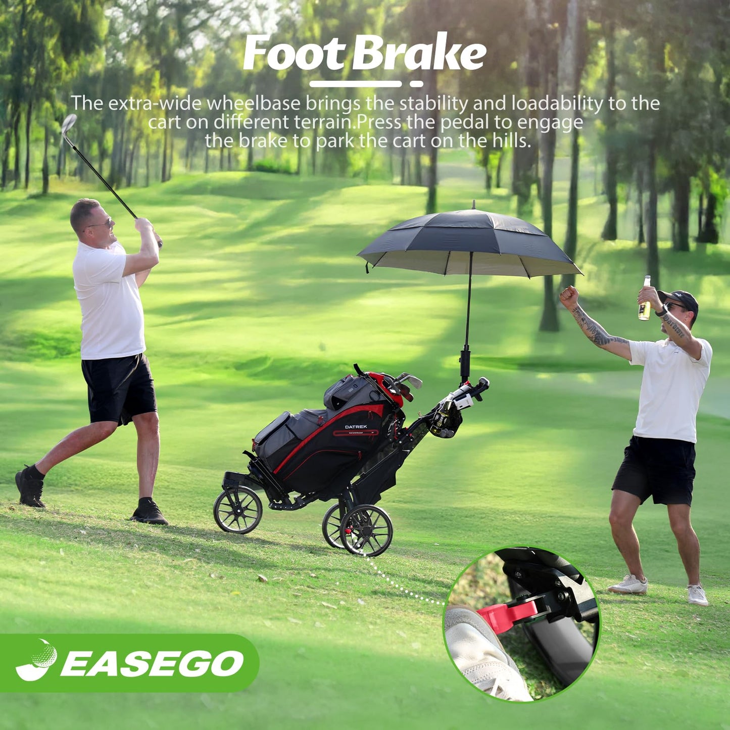 EASEGO Golf Push Cart 3 Wheel : 360° Swivel Front Wheels with Phone Holder/Cup Holder/Umbrella Holder/Foot Brake Quick Fold Golf Walking Push Pull Carts All-Terrain Golf Caddy Carts(Black)