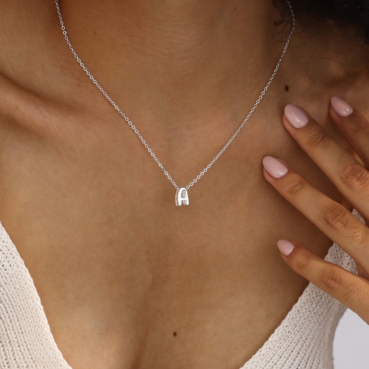 CUEZIY Bubble Silver Letter Necklace Initial Necklaces for Women Dainty Personalized Charm Pendant Name Necklace Cute Non Tarnish Fashion Accessories Teen Gift Trendy Stuff Silver Jewelry Gifts