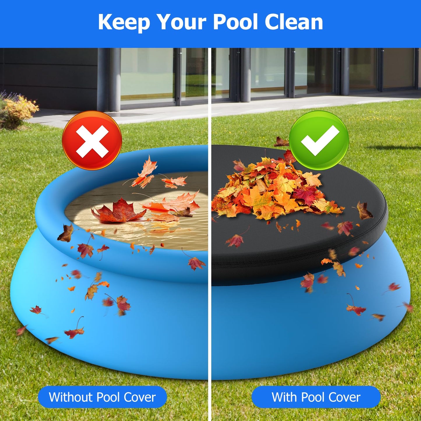 13 ft Round Pool Cover, Compatible with Intex/Bestway Outdoor Round Inflatable Above Ground Swimming Pool, Elastic Bands for Easy Installation, No Drain Holes, Prevent Leaves, Debris and Dust