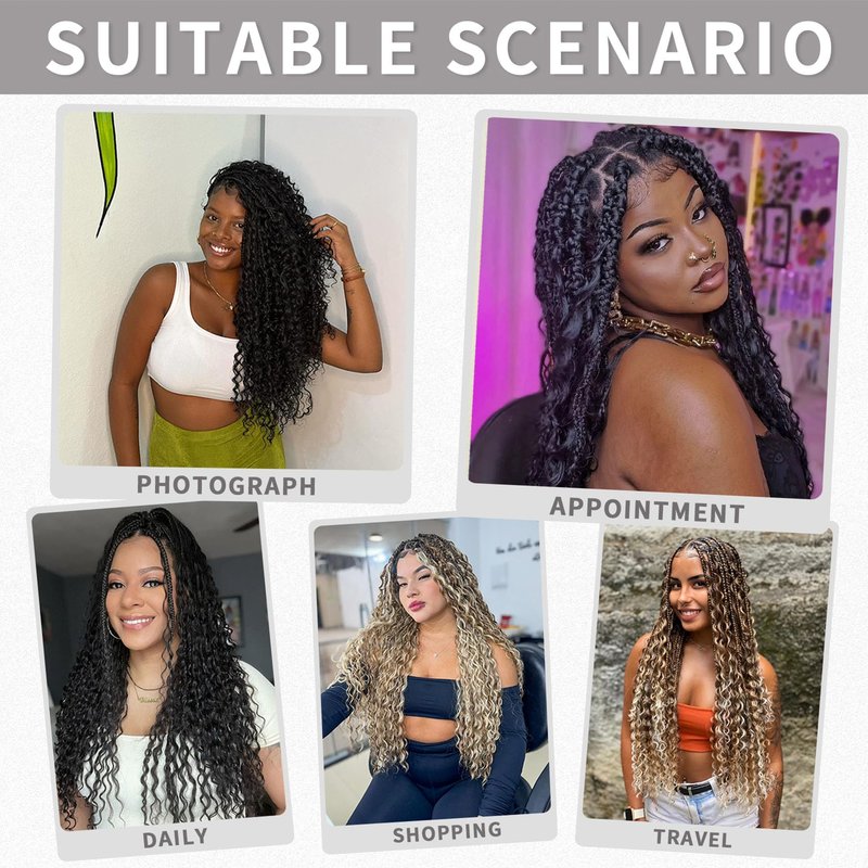 24 Inch Goddess Box Braids Crochet Hair 7 Packs Boho Braids Pre Looped Crochet Braids With Curly Ends Synthetic Bohemian Crochet Braiding Hair for Women, 1B/30/27