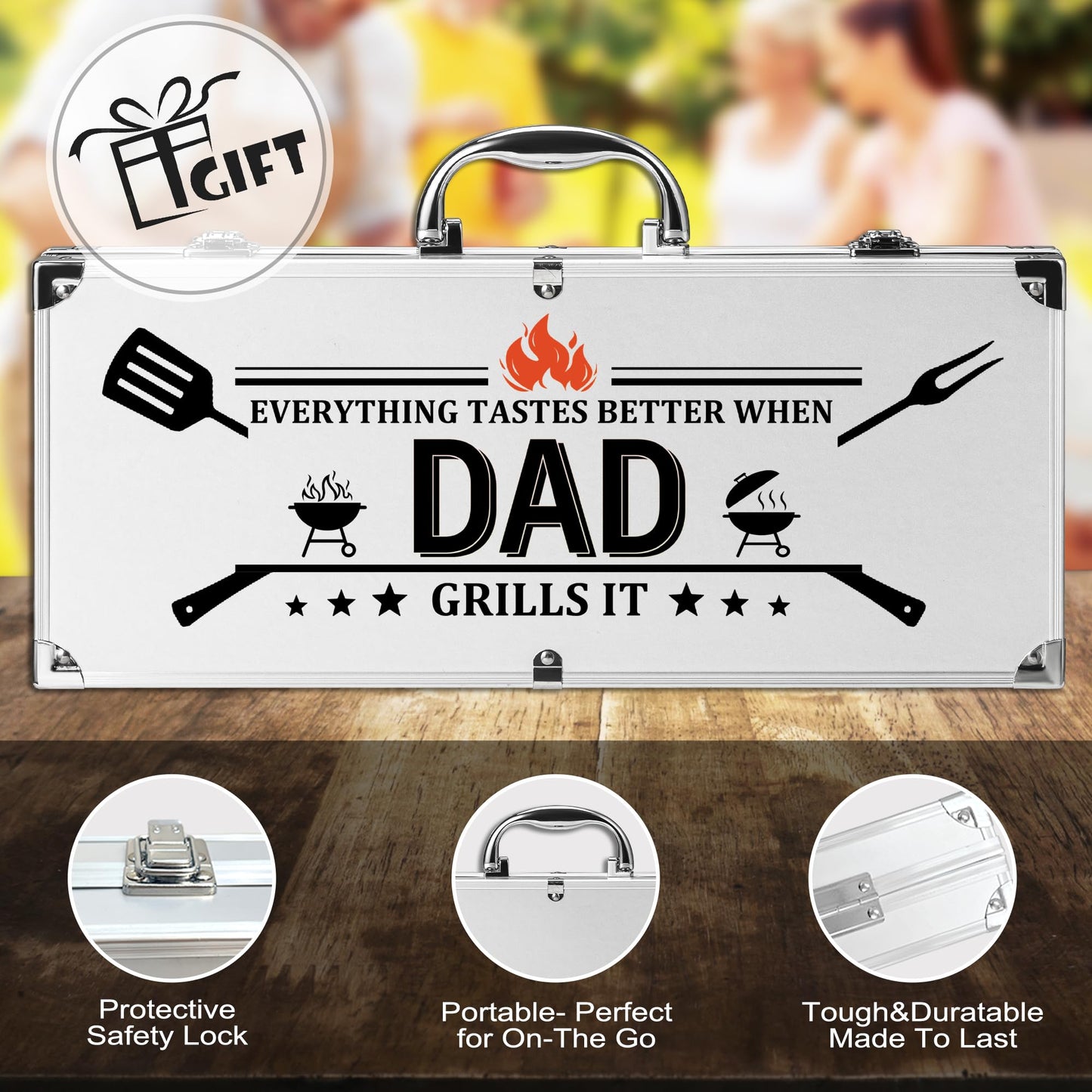 Dad Gifts, Dad Birthday Gifts from Daughter Son Heavy Duty Grilling Accessories Kit for Backyard BBQ, Thick Stainless Steel Grill Utensils with Non-Slip Handle Tool for Man on Christmas